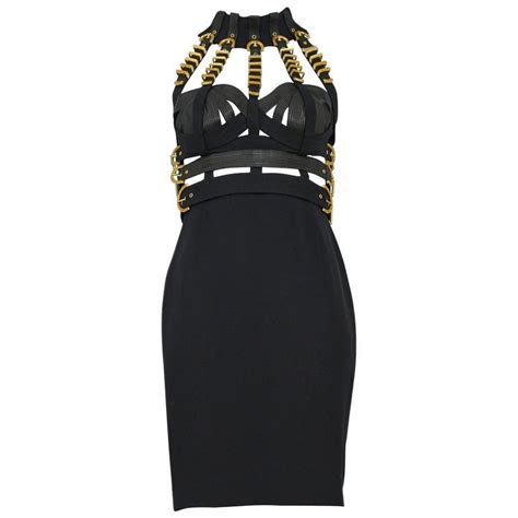 black lace versace dress|Versace black dress with chains.